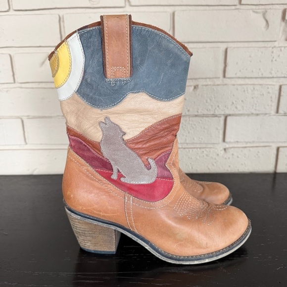 Aldo Shoes - Aldo Women's Multi Color Sewn Leather Western Boots Suede Coyote Boho Cowgirl 7